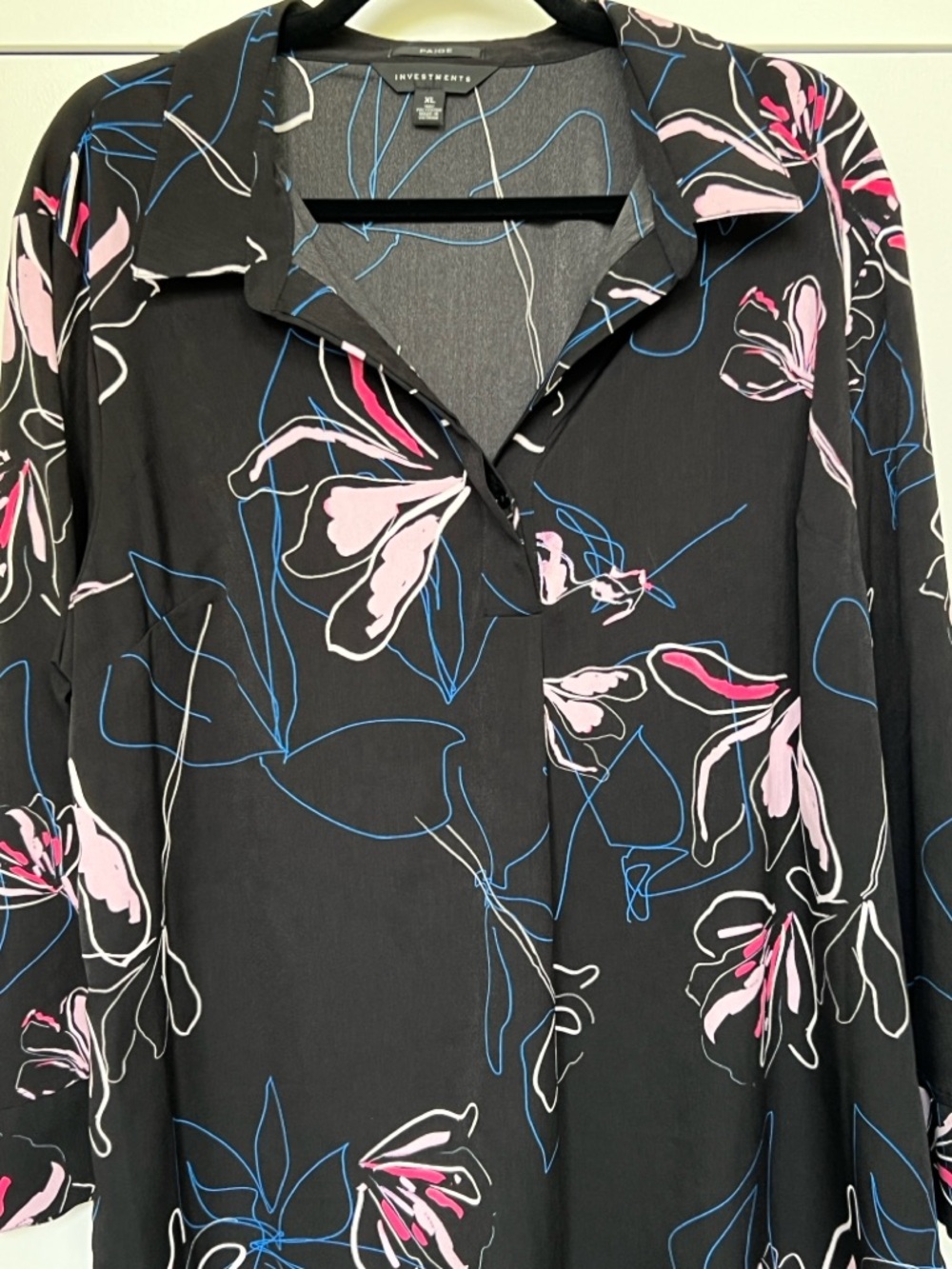 PAIGE Black Floral Button-Front Blouse with Pink & Blue Accents - Picture 2 of 5